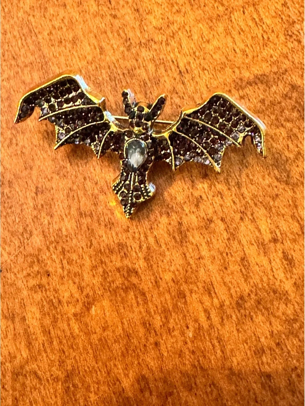 Vintage Black Rhinestone Bat Brooch Pin 386